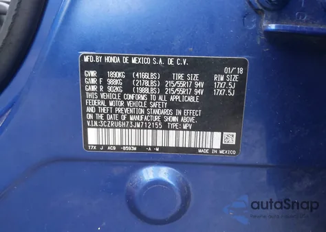 2018 Honda Hr-V Ex-L from USA, damaged, VIN 3CZRU6H73JM712155